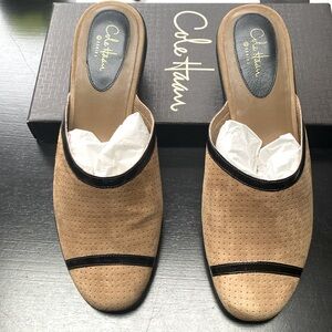 Brand new tan suede slip on Cole Haan mule shoe